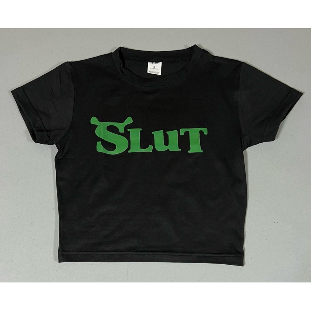 Black Green Shrek Short Sleeve Graphic Tee T-Shirt Crop Top Size S 💚✨ #shrek